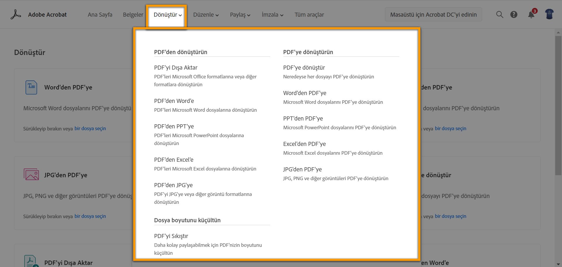 Yeni açılır menü