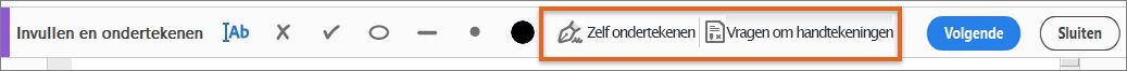 Werkbalk Invullen en ondertekenen