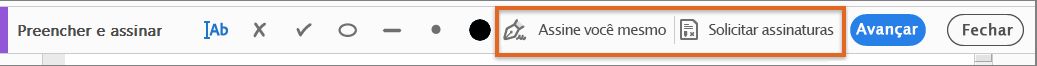Barra de ferramentas Preencher e assinar