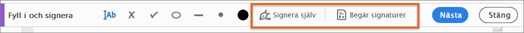 Verktygsfältet för Fyll i och signera
