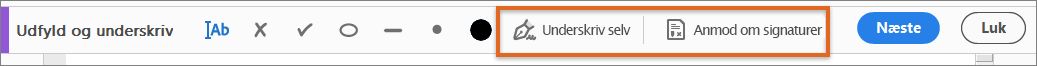 Værktøjslinje til Udfyld og underskriv