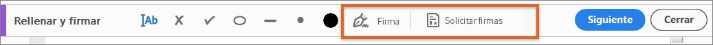 Barra de herramientas Rellenar y firmar