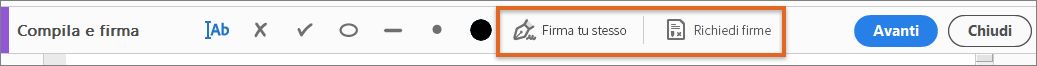 Barra degli strumenti di Compila e firma