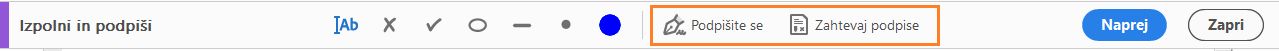 Orodna vrstica za izpolnjevanje in podpisovanje