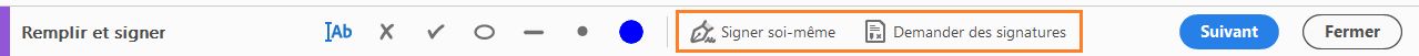 Barre d’outils Remplir et signer