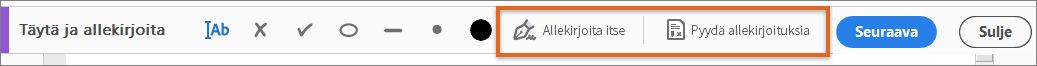 Täytä ja allekirjoita -työkalupalkki