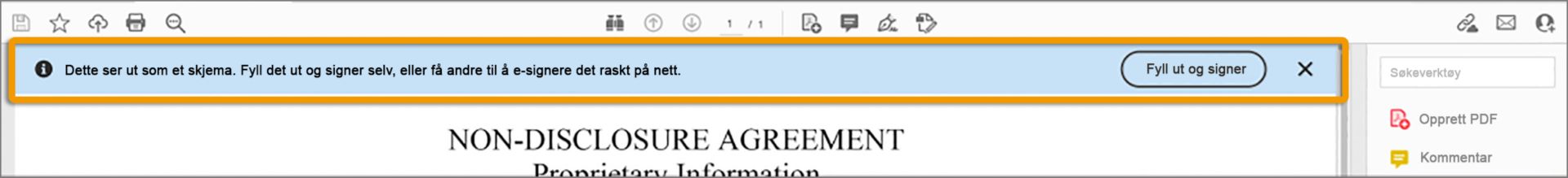 Spør om å bruke Fyll ut og signer-verktøyet