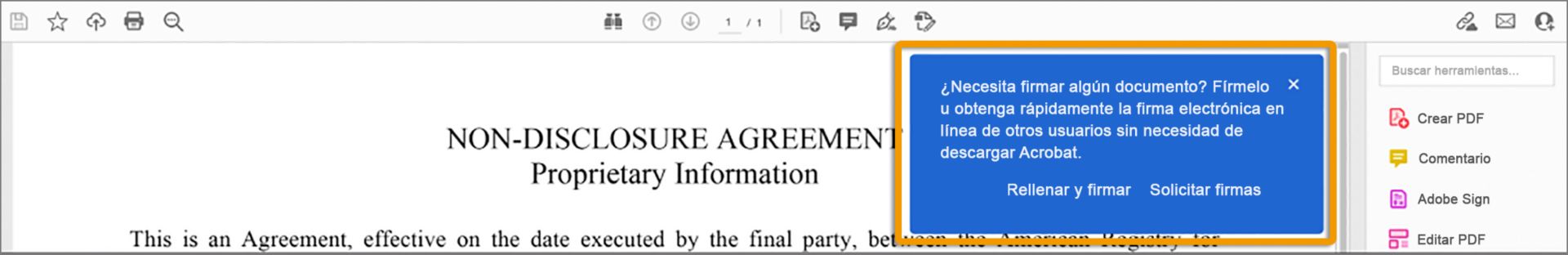 Solicitar el uso de la herramienta Rellenar y firmar o de la herramienta Solicitar firmas