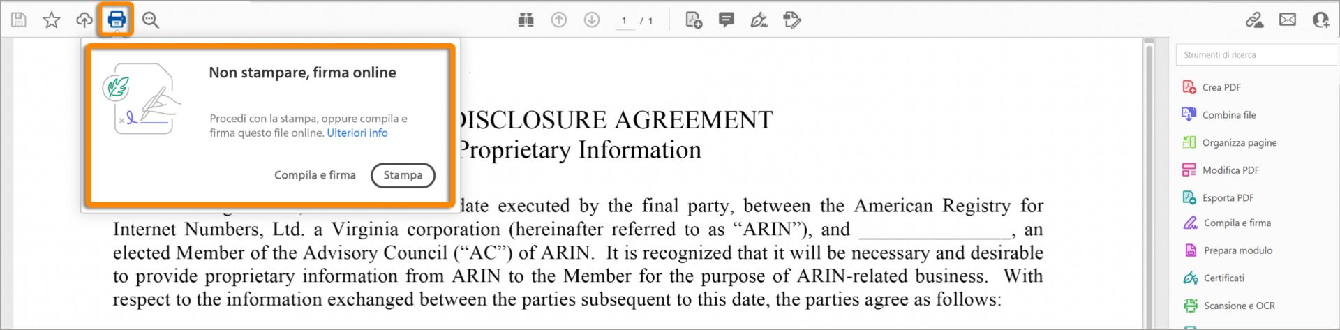 Invito a firmare online invece di stampare