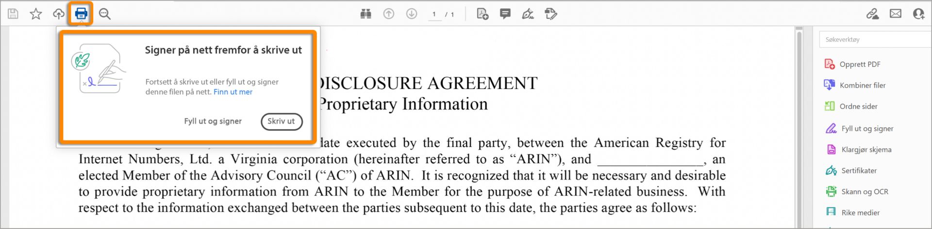 Be om signatur på nettet fremfor å skrive ut