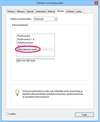 Acrobatin Mikä tahansa maski -asetus