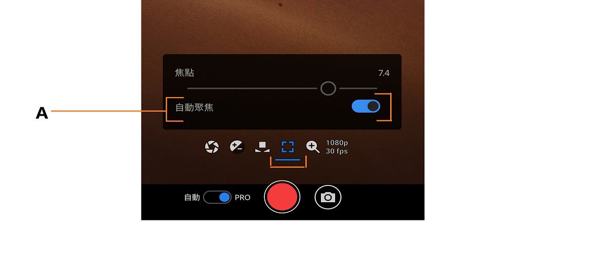 Premiere Rush 的 PRO 對焦選項