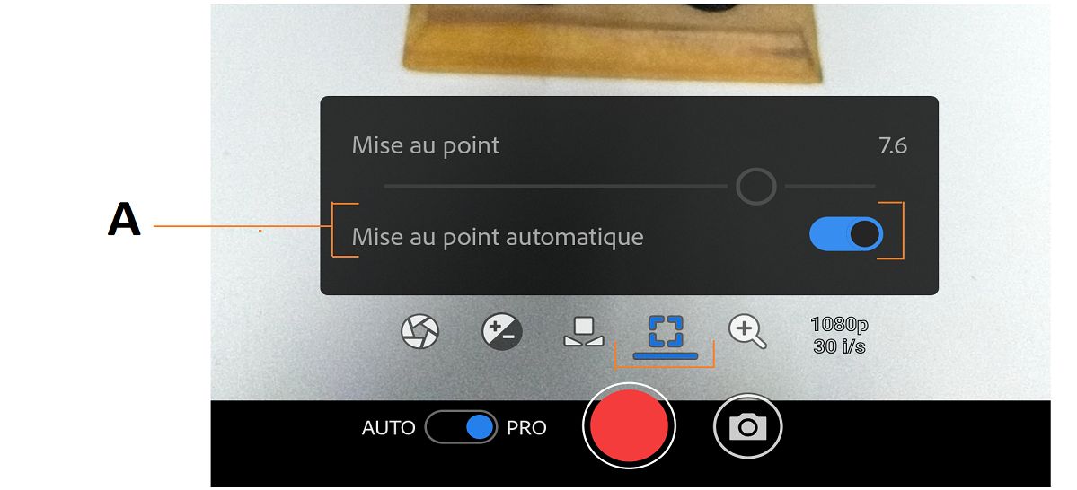 Options de mise au point PRO dans Premiere Rush