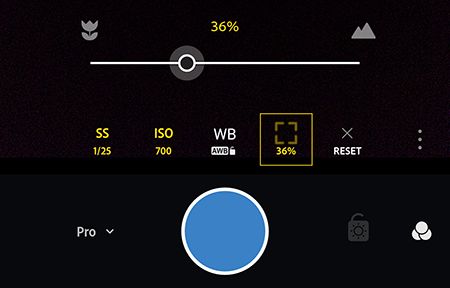 Adobe Photoshop Lightroom CC for mobile Android의 전문가 모드에서 포커스 거리 조정