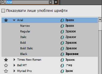 Призначення сімейства шрифтів як улюбленого