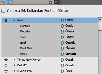 Sık kullanılan olarak font ailesi
