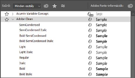 Betűcsalád menü a Photoshopban