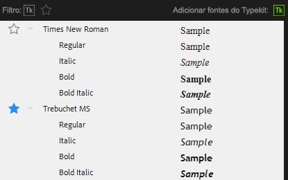 Família de fontes no menu Fonte