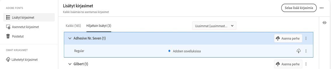 Tilaukseen lisätyt kirjasimet näkyvät.