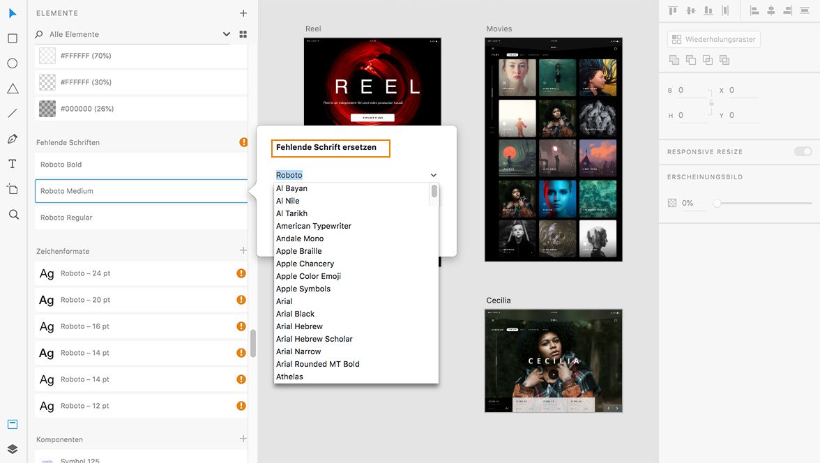 Dialogfeld „Schrift ersetzen“