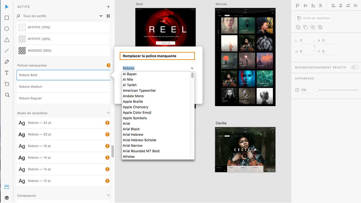 Boîte de dialogue Remplacer la police