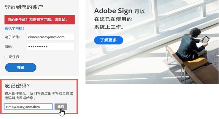 “忘记密码”面板