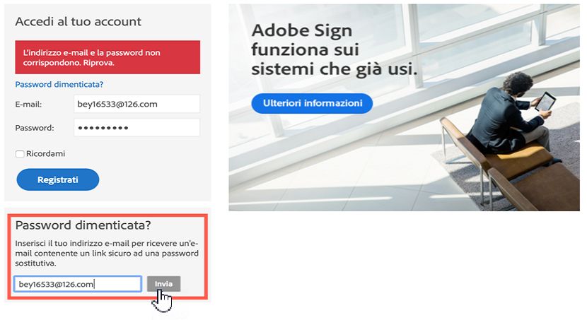 Pannello Password dimenticata