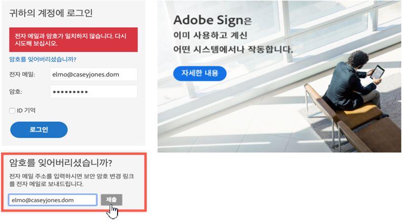 암호 분실 패널