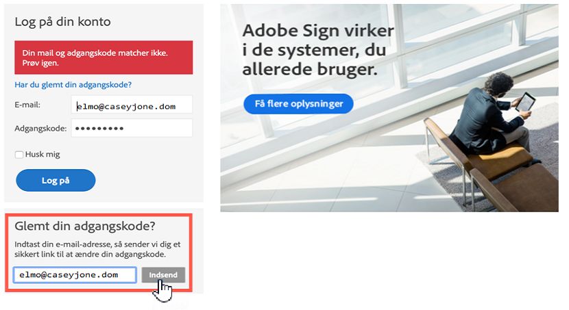 Dialogboksen Glemt adgangskode