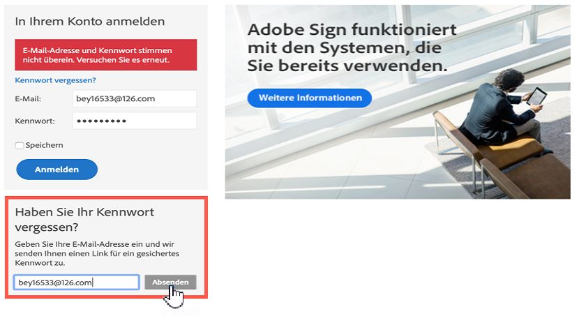 Fenster „Kennwort vergessen“