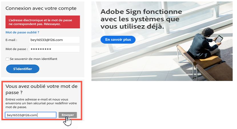 Panneau Mot de passe oublié
