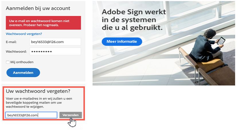 Deelvenster Wachtwoord vergeten