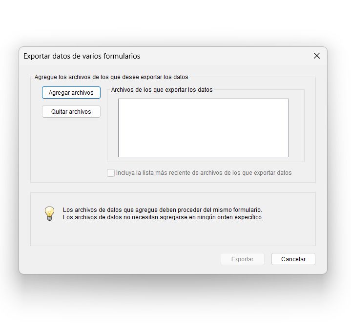Combinar archivos de datos exportados a una hoja de cálculo