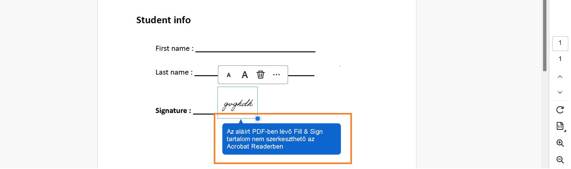 Az űrlap mezői az aláírt űrlap mentése után ellaposodnak 