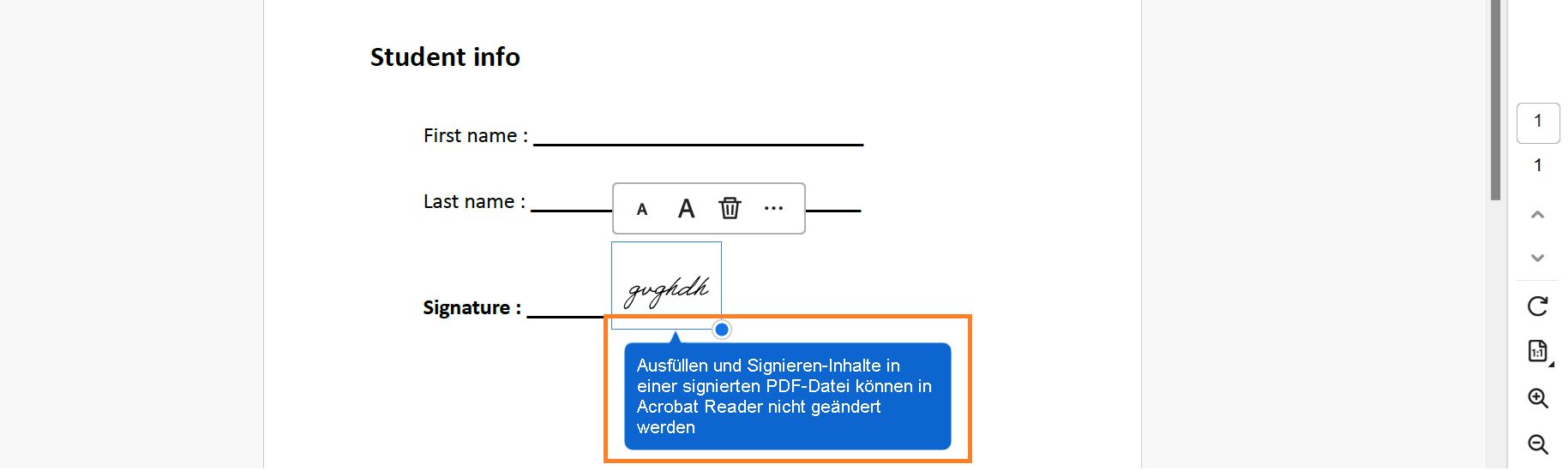 Formularfelder, die nach dem Speichern des signierten Formulars ausgeblendet wurden 