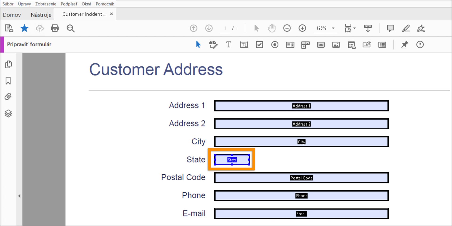 Prechádzanie poliami formulára počas úprav