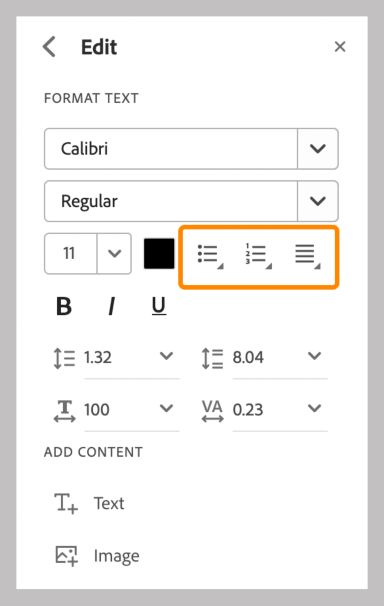 Add or edit list in a PDF