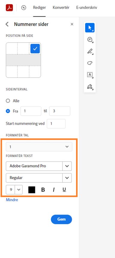 Formatering af sidetal