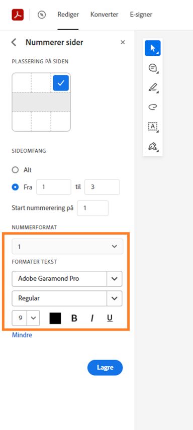 Formatere sidetall