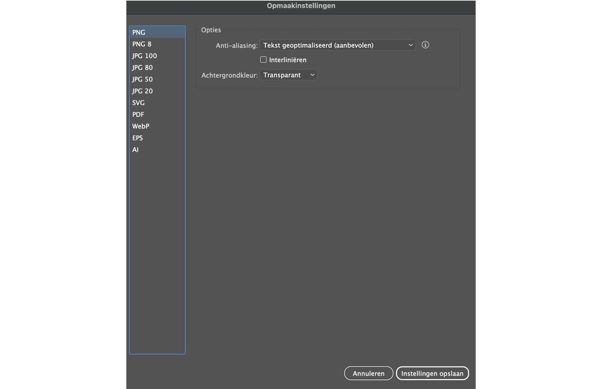 Geef indelingsafhankelijke instellingen op in het dialoogvenster Opmaakinstellingen. 