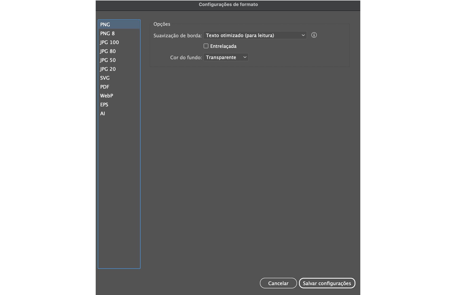 Forneça configurações específicas de formato na caixa de diálogo Configurações de formato. 