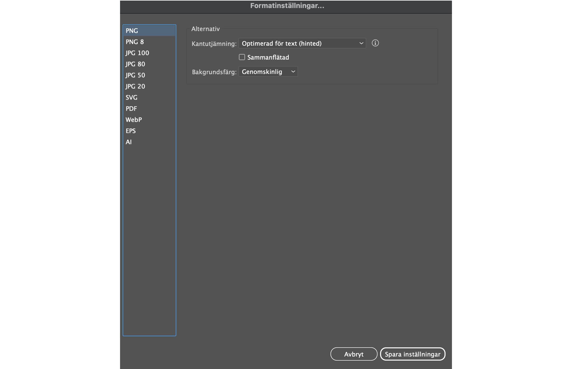 Ange formatspecifika inställningar i dialogrutan Formatinställningar. 