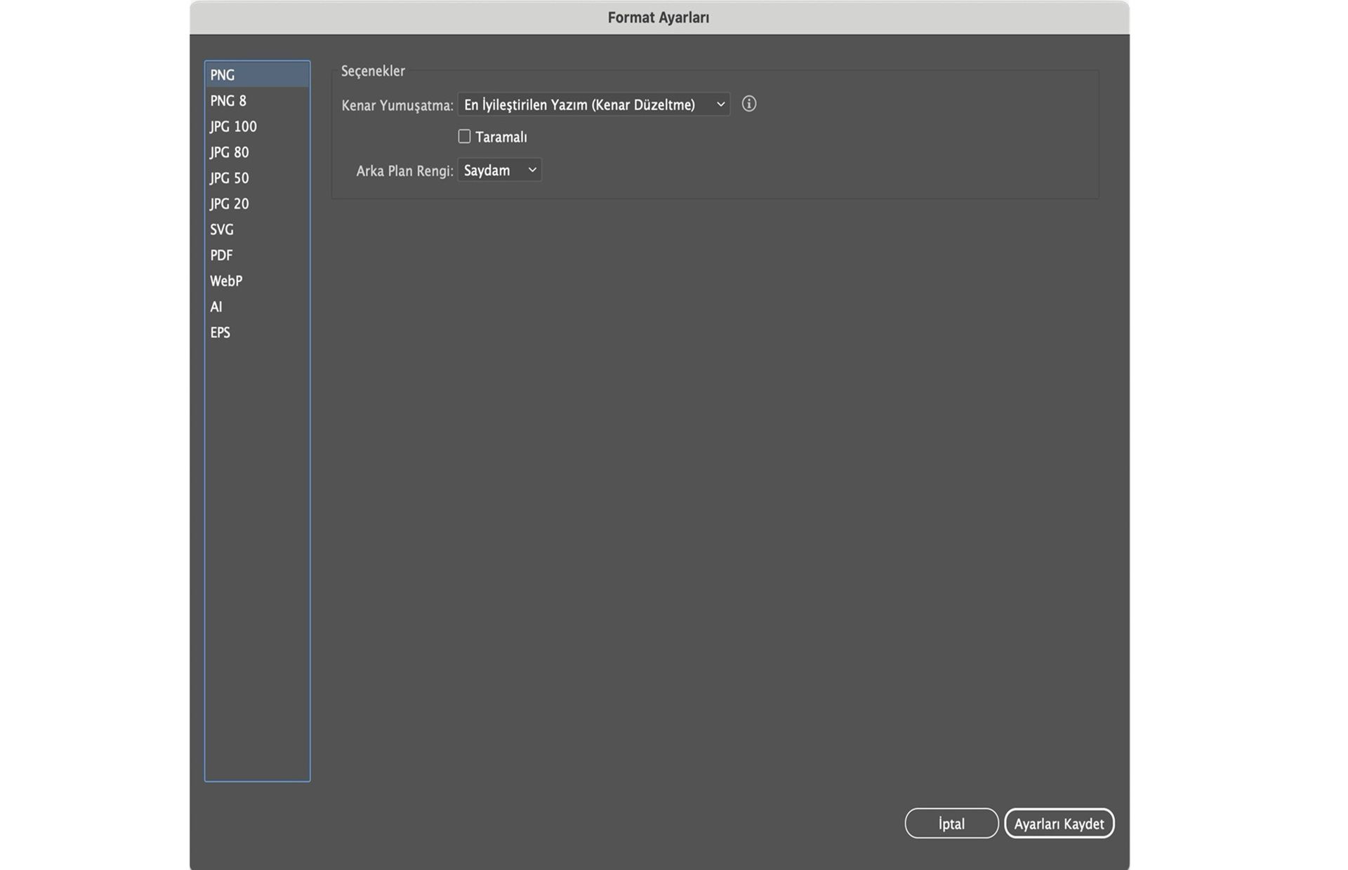 Format Ayarları iletişim kutusunda formata özel ayarları girin.