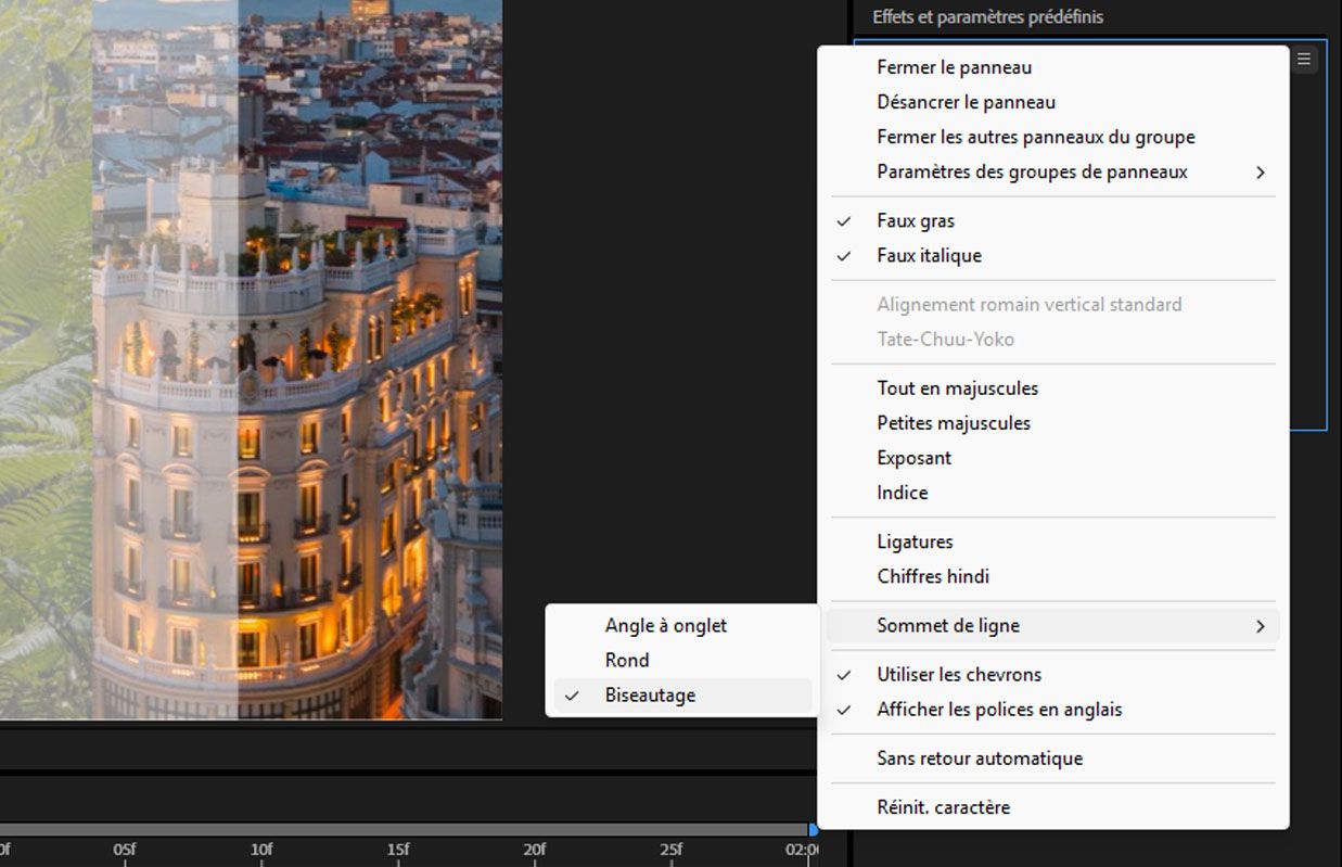 Utilisez le paramètre Sommet de ligne dans le menu du panneau Caractère pour définir le type de jonction pour un trait de texte.