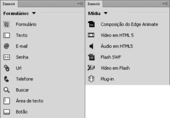 Alterações nas opções Mídia e Formulário