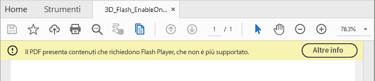 Avvertenza visualizzata se Flash Player non è installato