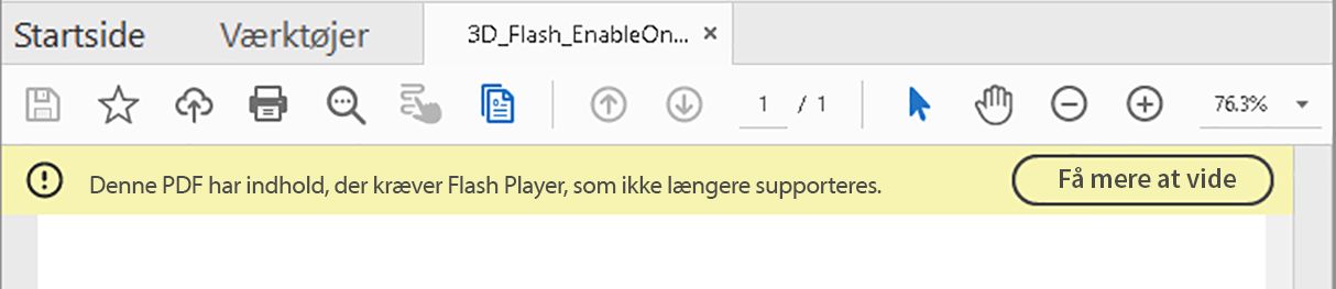 Advarsel, når Flash Player ikke er installeret