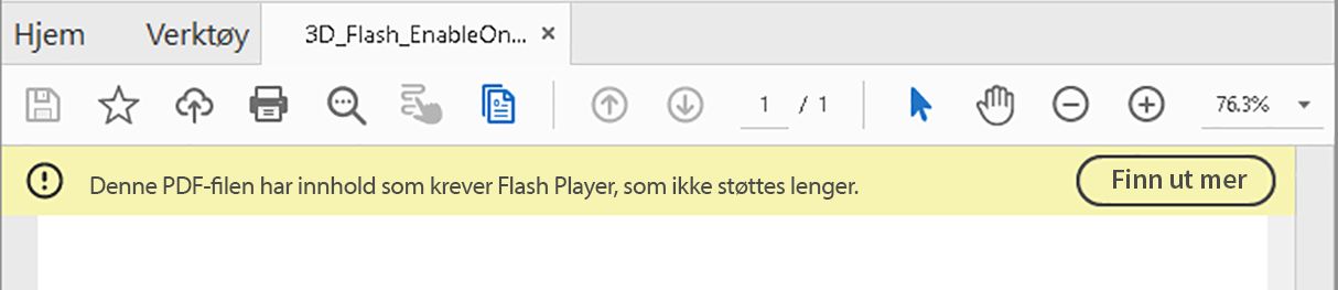 Advarsel når Flash Player ikke er installert