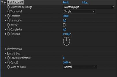 Paramètre de l’effet Bruit fractal VR
