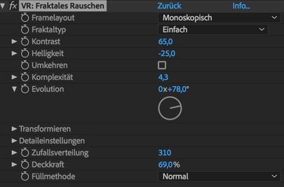 Einstellungen für „VR: Fraktales Rauschen“